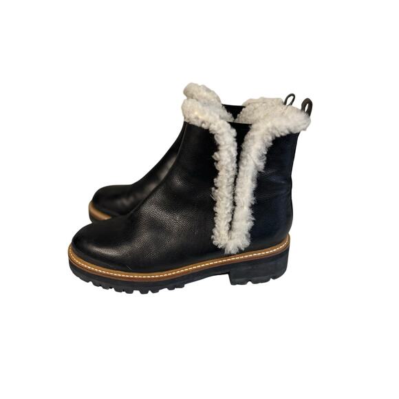 Marc Fisher Black Slip-On Boots w/  Fur Trim – Women’s 7.5 – Cozy Trendy Winter - Picture 3 of 5